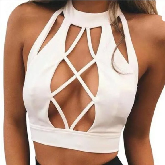 Black sexy strappy criss cross crop top XL - Picture 4 of 5